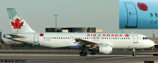 Air Canada Airbus A320 (Ice Blue Livery - With Remembrance Day Poppies)
